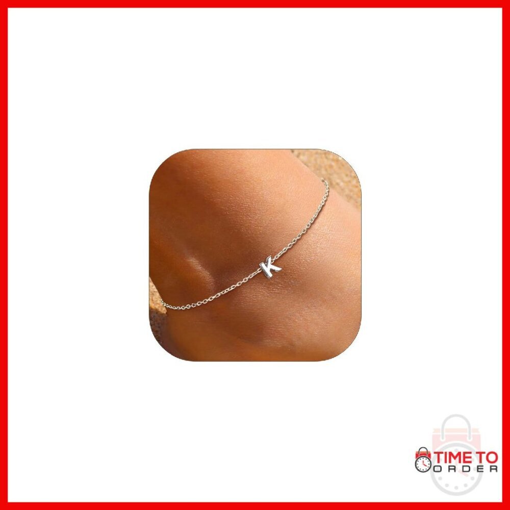 925 Sterling Silver Initial Ankle Bracelet Dainty Beach Jewelry